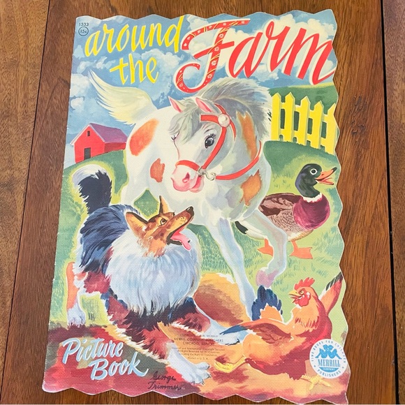 Vintage 1940s-50s Children's Picture Books - Oversized Cloth Linen - Merrill Co. - Picture 5 of 16